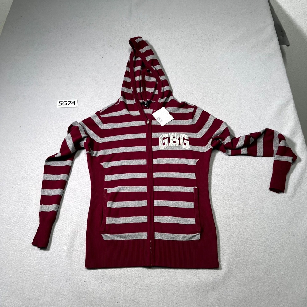 G By Guess Hoodie Womens Large White‎ Red Striped Alexa Logo Beaded Full Zip